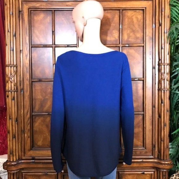Chico's Imperial Blue Ombre Bateau Curved Hem Sweater - Picture 3 of 12